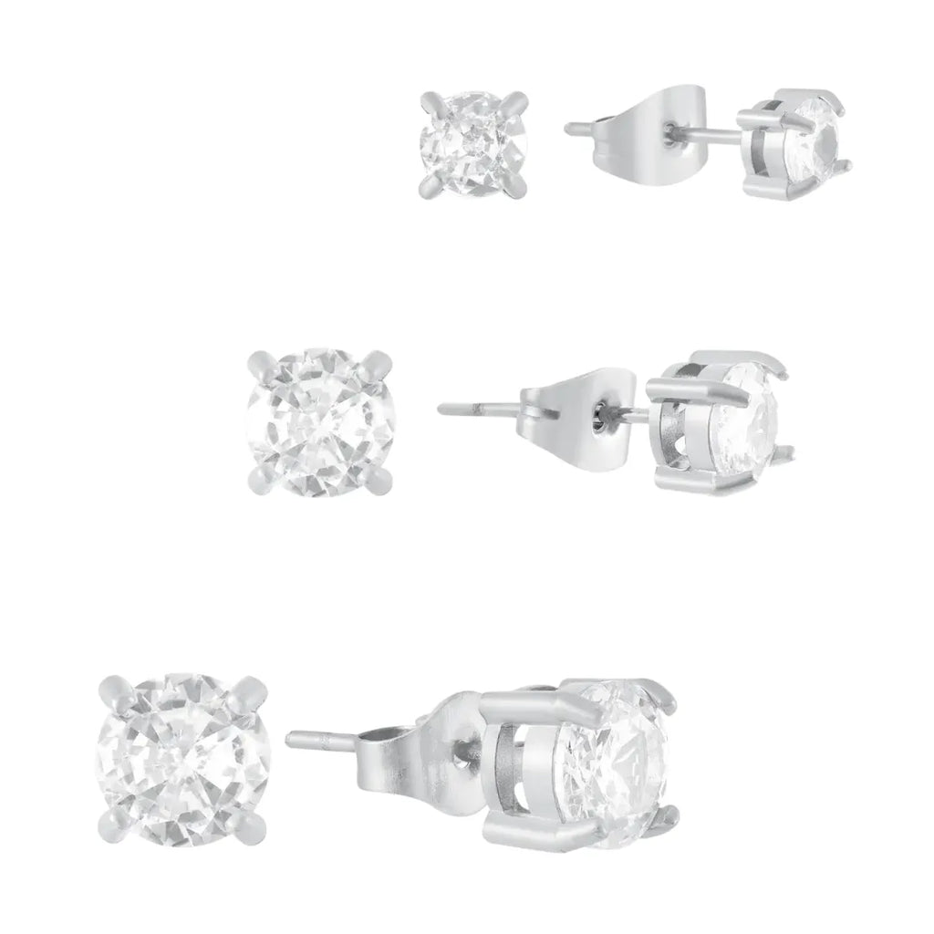 Trío de Aretes Solitario - Plata