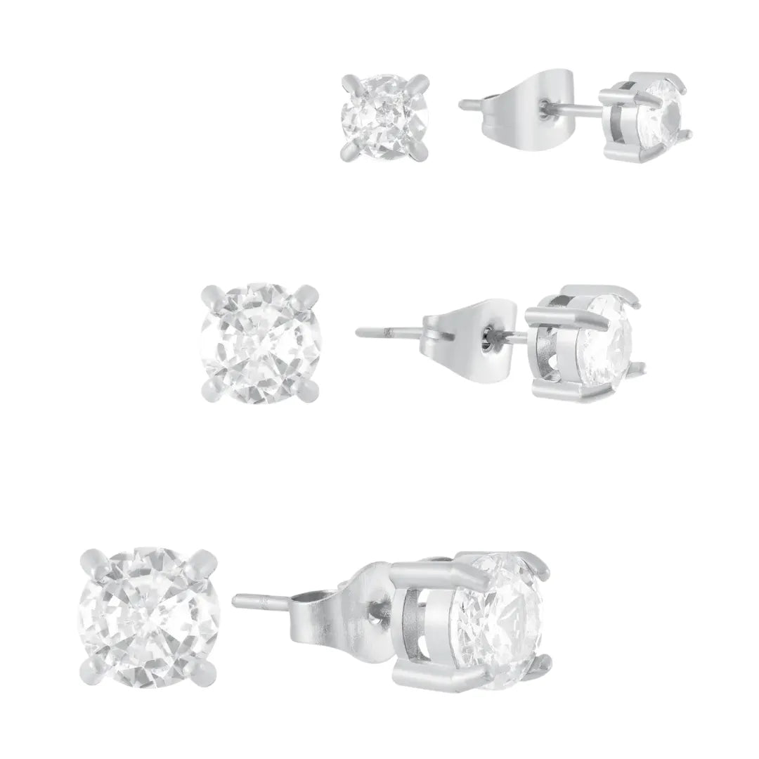 Trío de Aretes Solitario - Plata