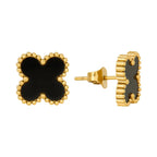 Aretes Trébol Negro con Acabado en Oro de 18K