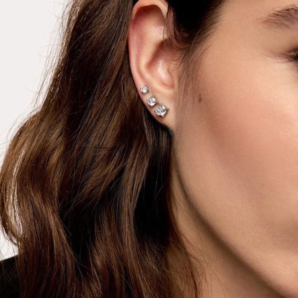 Trío de Aretes Solitario - Plata
