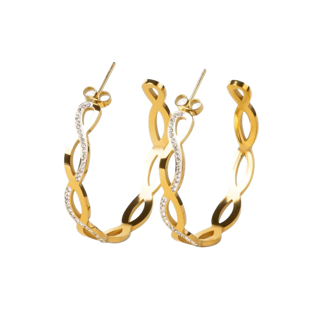 Aretes de Eslabones con Piedras Brillantes con Acabado en Oro de 18K