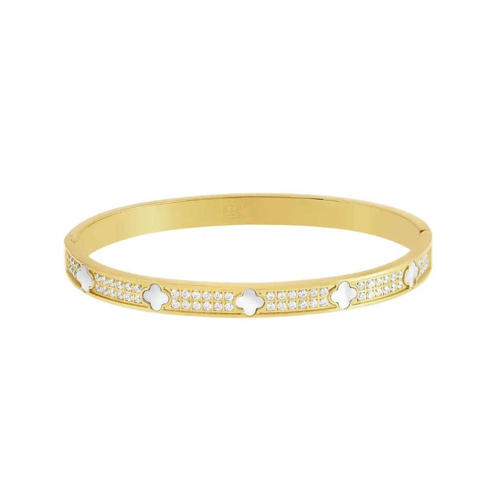Brazalete Trébol Blanco con Acabado en Oro de 18K