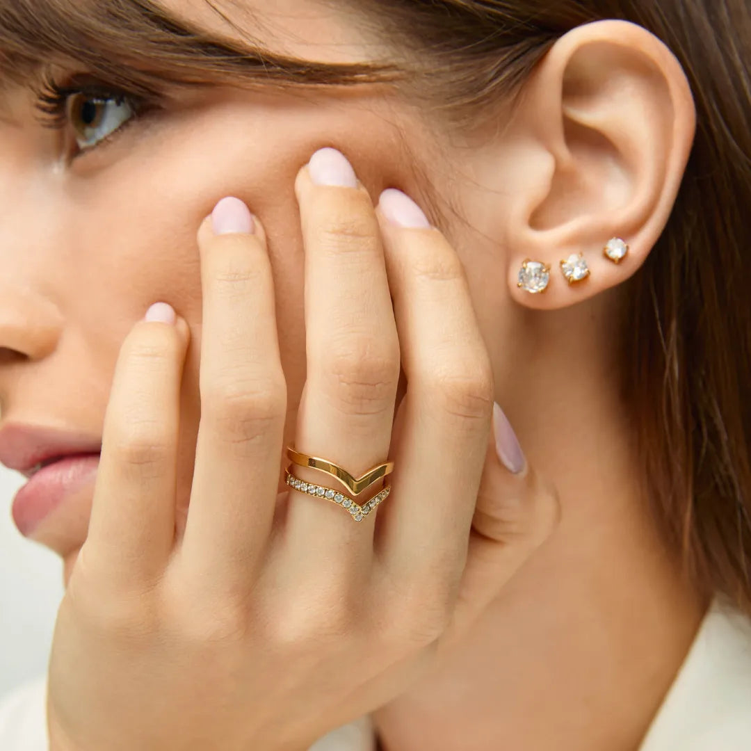 Trío de Aretes Solitario Bañados en Oro 18k