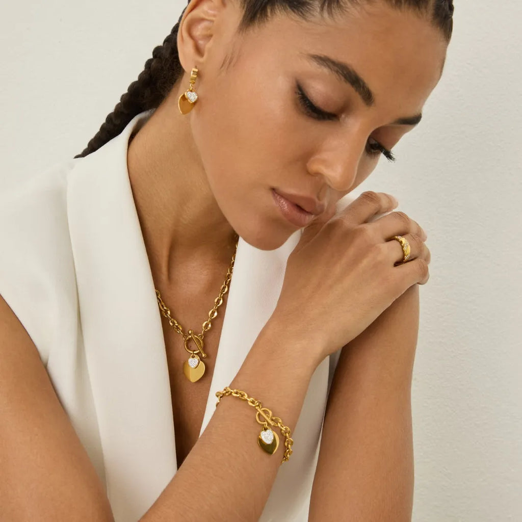 Pulsera de Eslabones Corazón Bañada en Oro 18k
