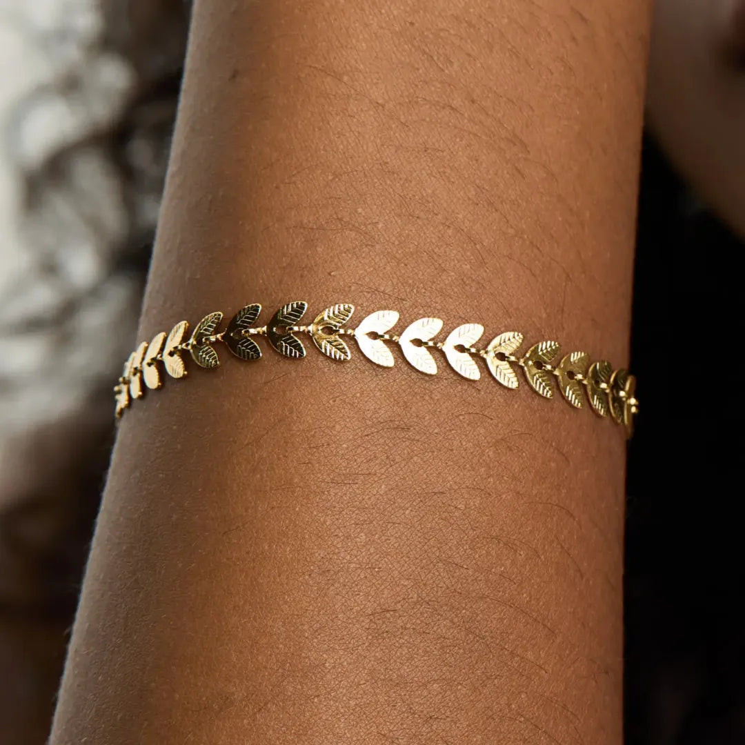 Pulsera Hojas Bañada en Oro 18K