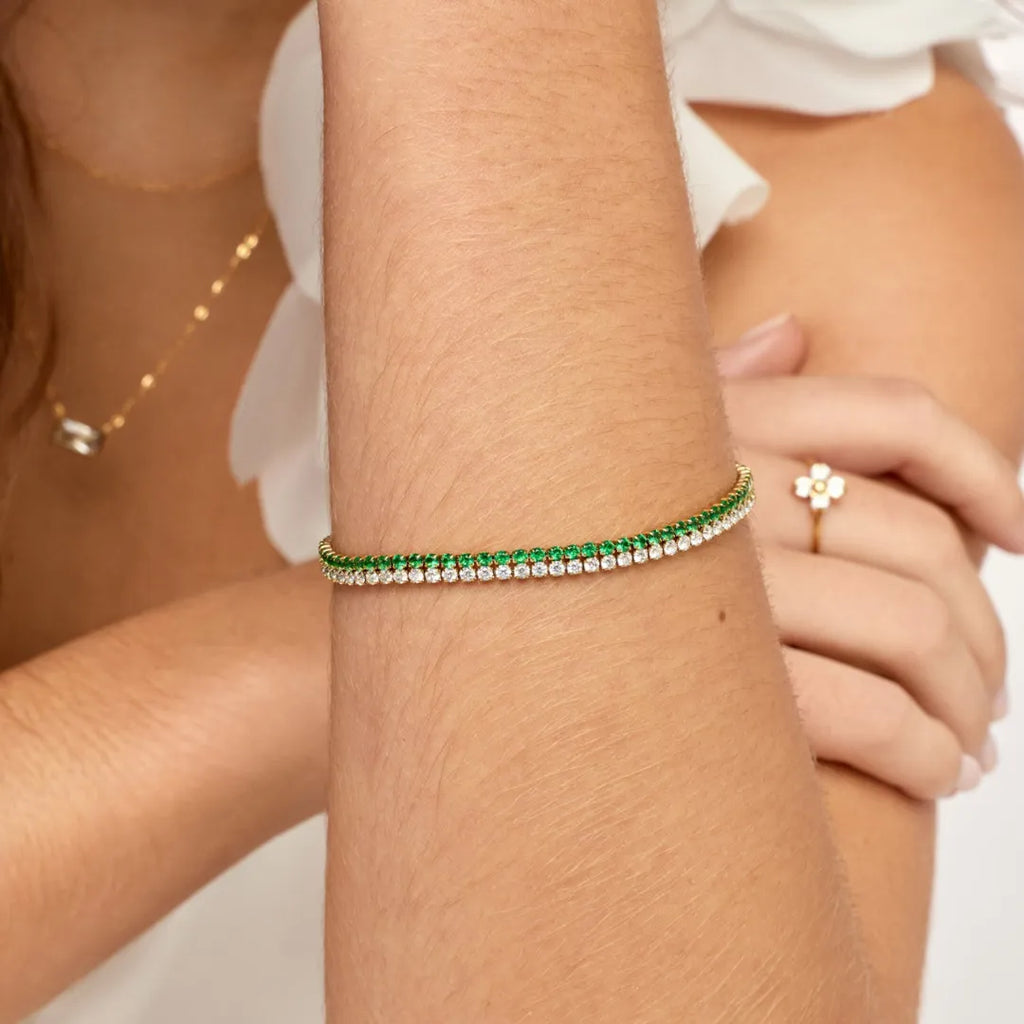 Pulsera Duo Esmera Cristal Bañada en Oro 18k