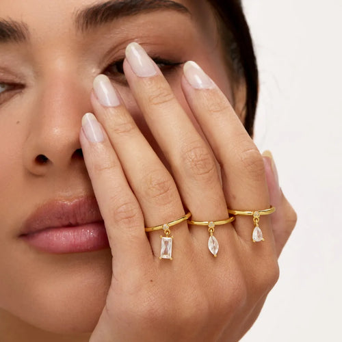 Anillo Colgante Gota Bañado en Oro 18k