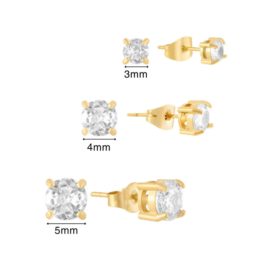 Trío de Aretes Solitario Bañados en Oro 18k