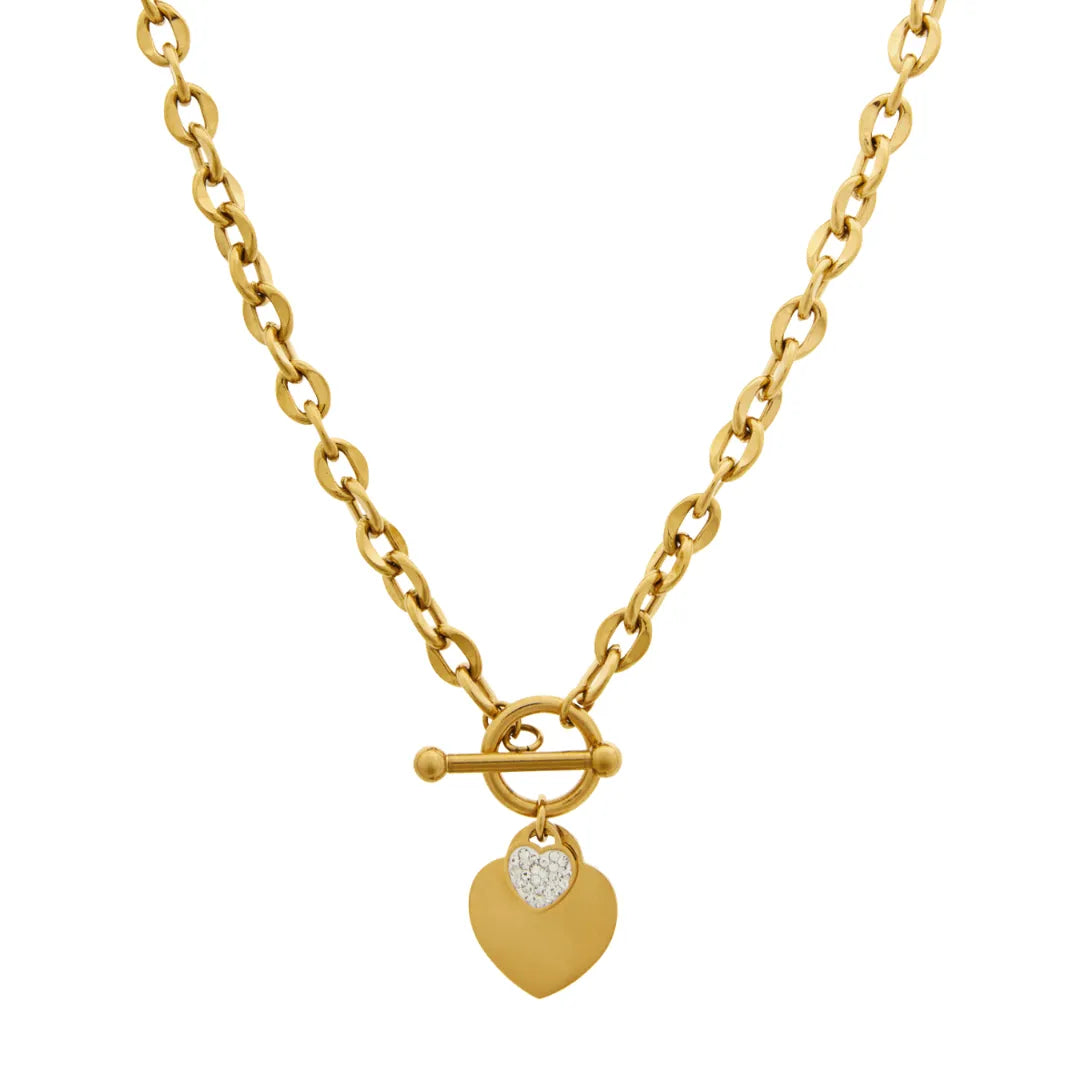 Collar Eslabones Corazón Bañado en Oro 18k