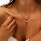 Collar Cruz con Piedra Bañado en Oro 18k