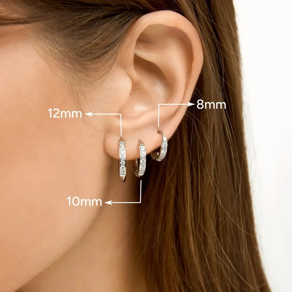 Trío de Aretes de Aro con Piedras Brillantes - Plata