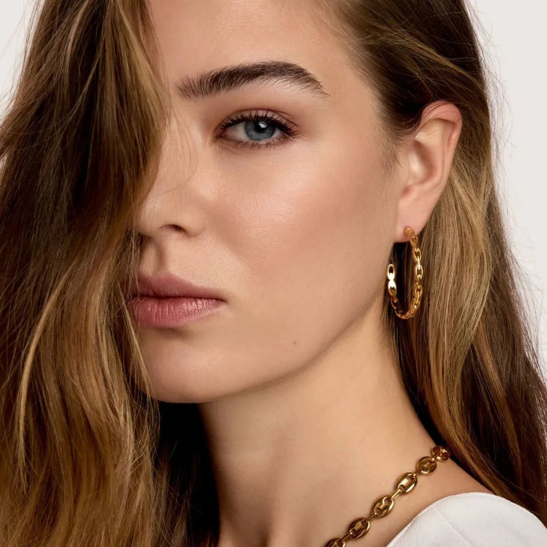 Aretes Eslabones Bañados en Oro 18k