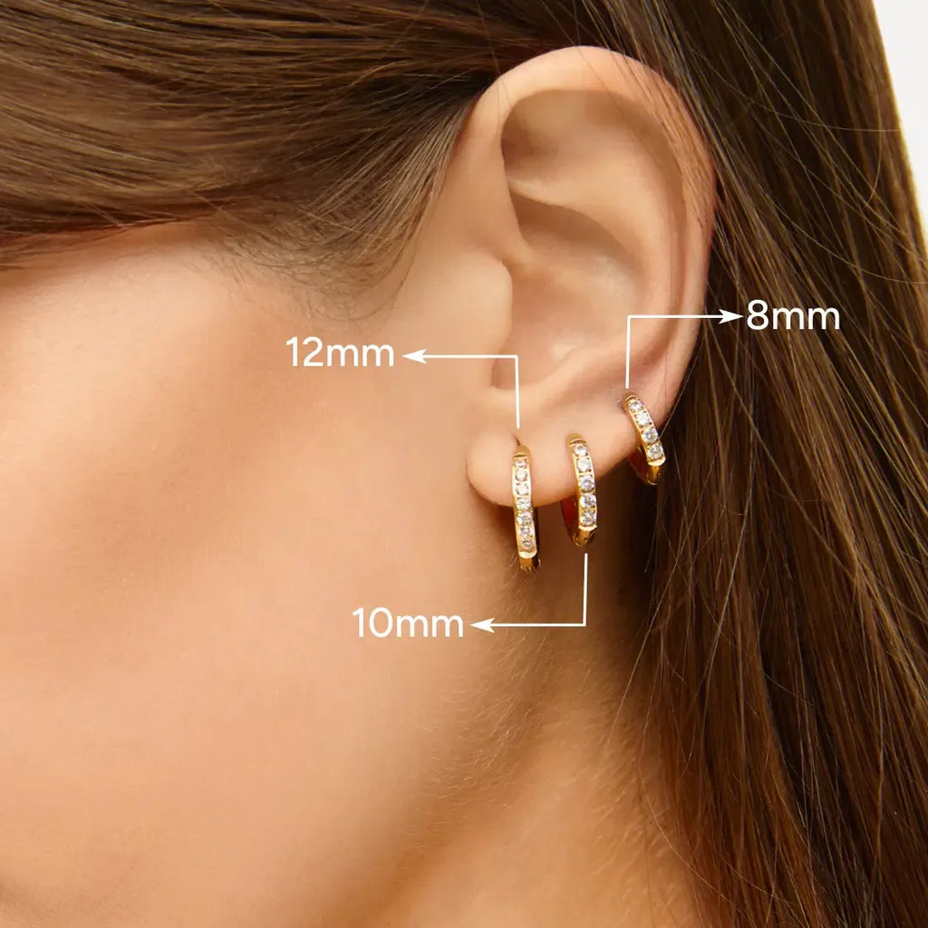 Trío de Aretes de Aro con Piedras Brillantes Bañados en Oro 18k