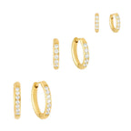 Trío de Aretes de Aro con Piedras Brillantes Bañados en Oro 18k