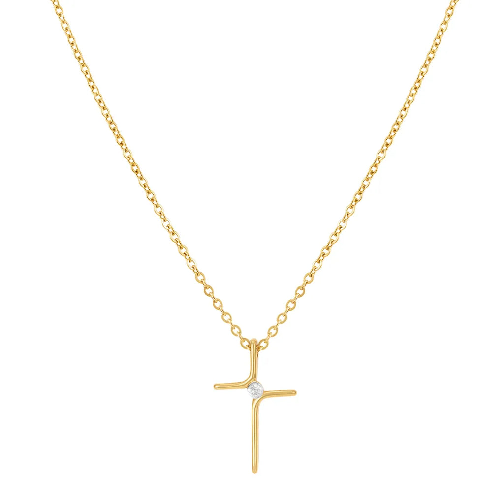 Collar Cruz con Piedra Bañado en Oro 18k
