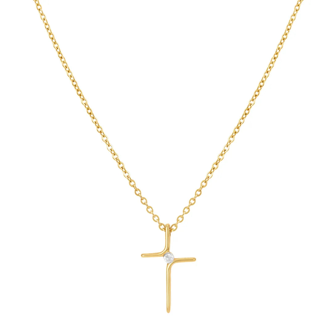 Collar Cruz con Piedra Bañado en Oro 18k