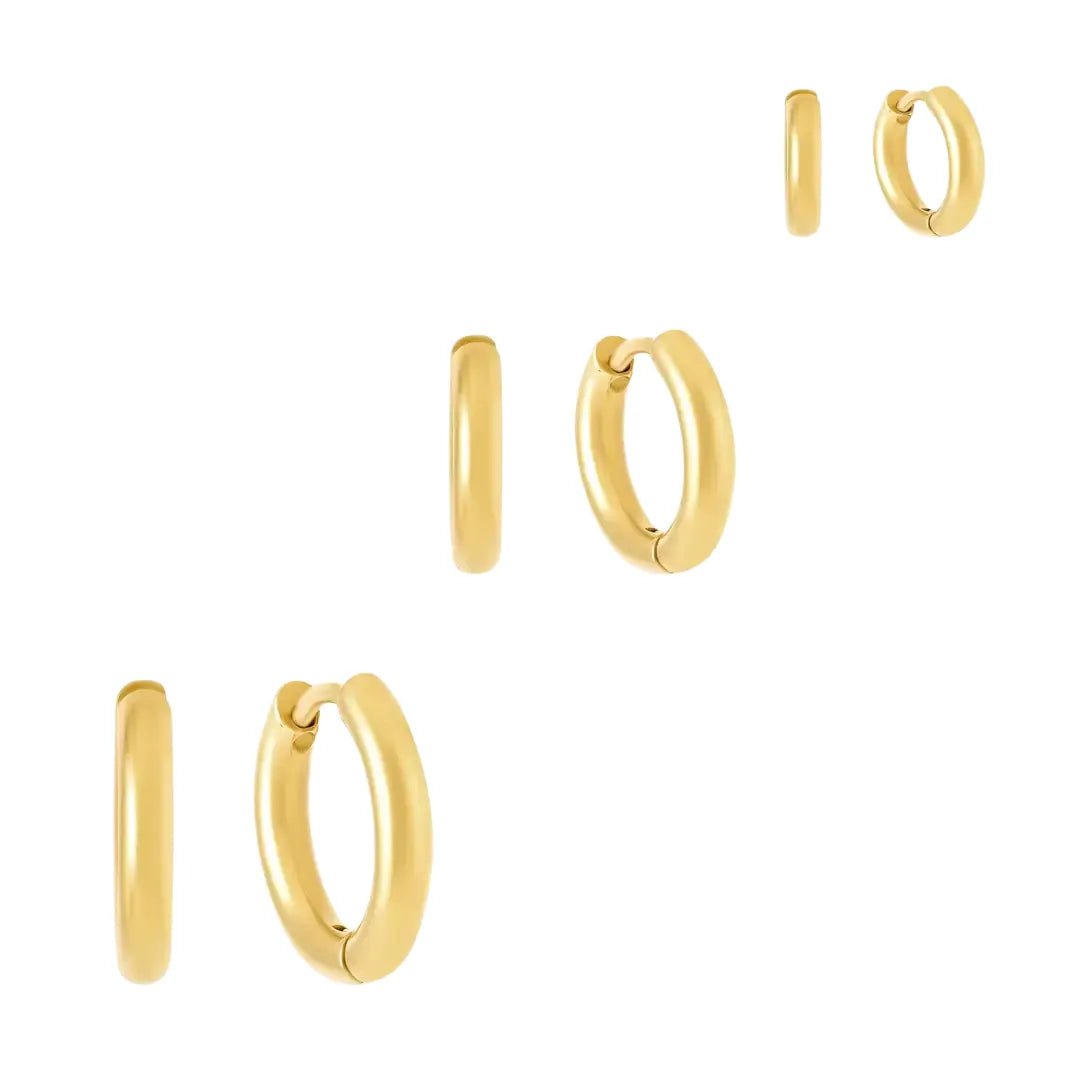 Trío de Aretes de Aro Slim Bañados en Oro 18k