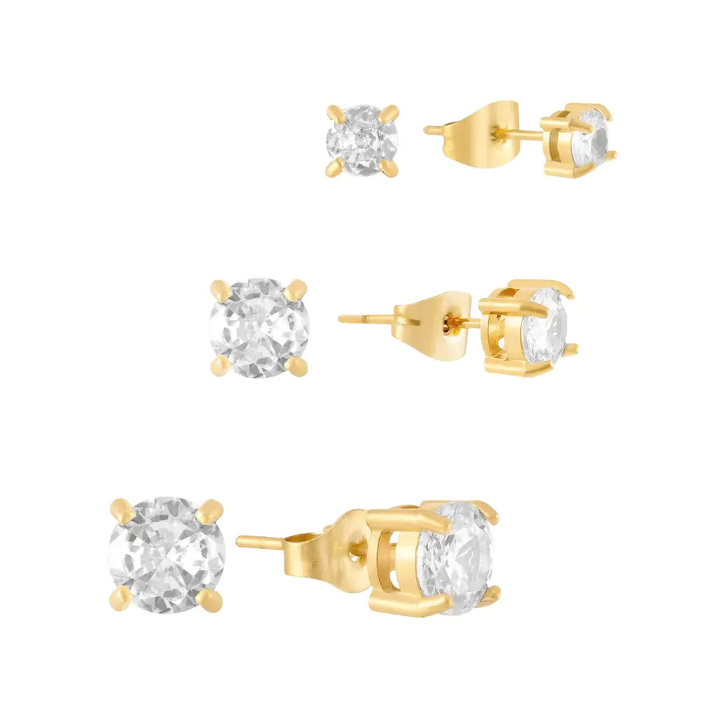 Trío de Aretes Solitario Bañados en Oro 18k
