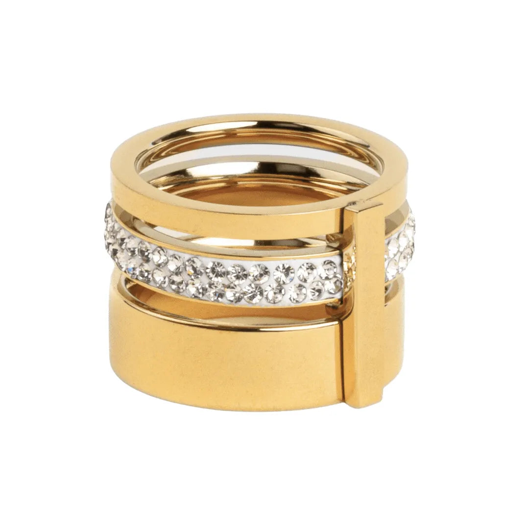 Anillo Triple Lujo Bañado en Oro 18k