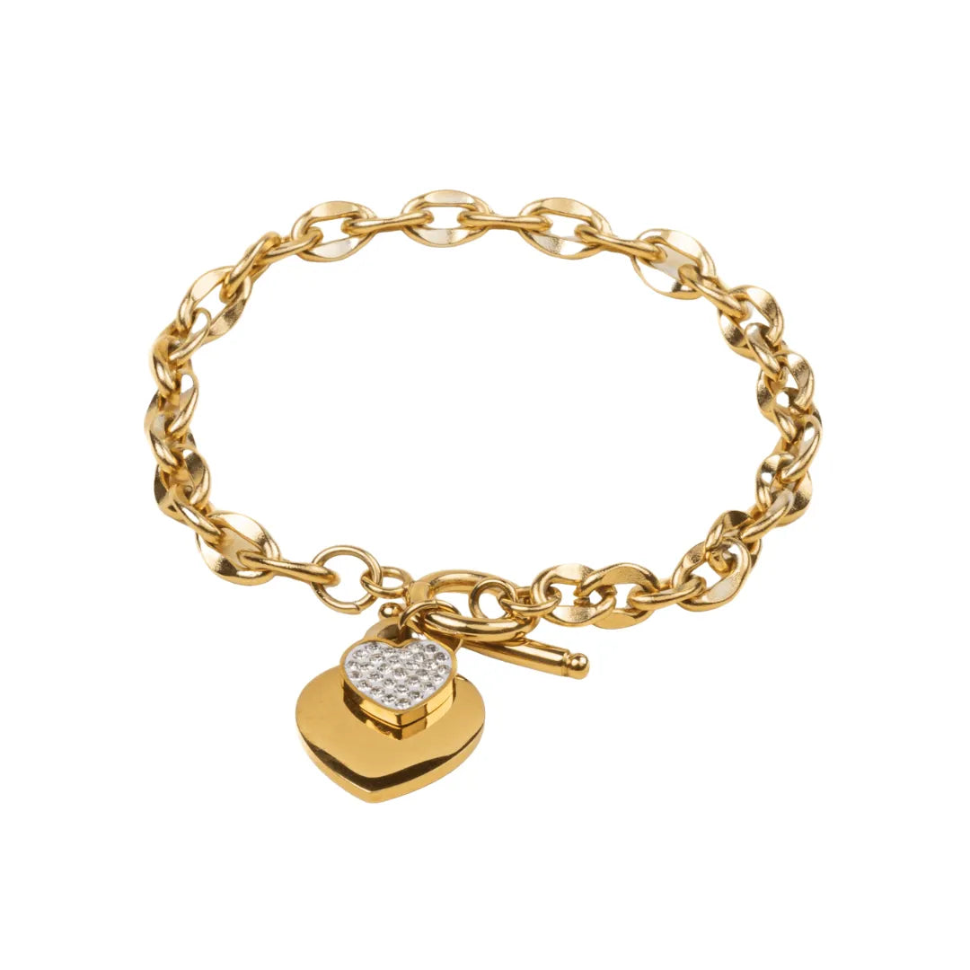 Pulsera de Eslabones Corazón Bañada en Oro 18k
