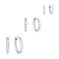 Trío de Aretes de Aro con Piedras Brillantes - Plata