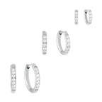 Trío de Aretes de Aro con Piedras Brillantes - Plata
