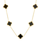 Collar Trébol Negro con Acabado en Oro de 18K