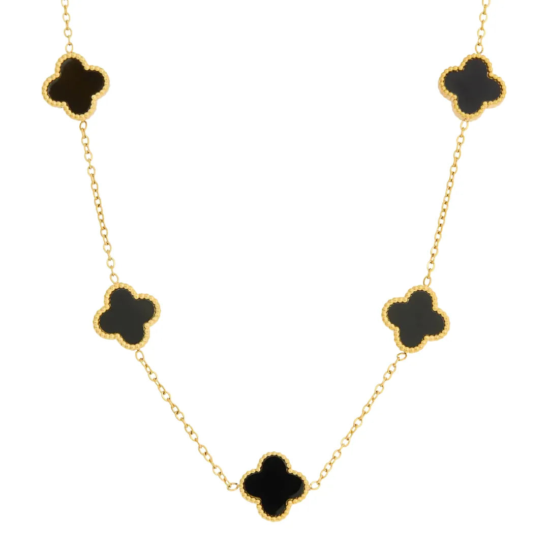 Collar Trébol Negro con Acabado en Oro de 18K