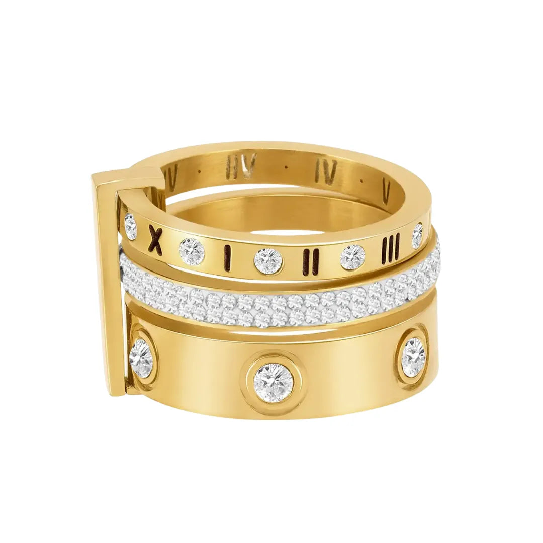 Anillo Triple Elegance con Acabado en Oro de 18K