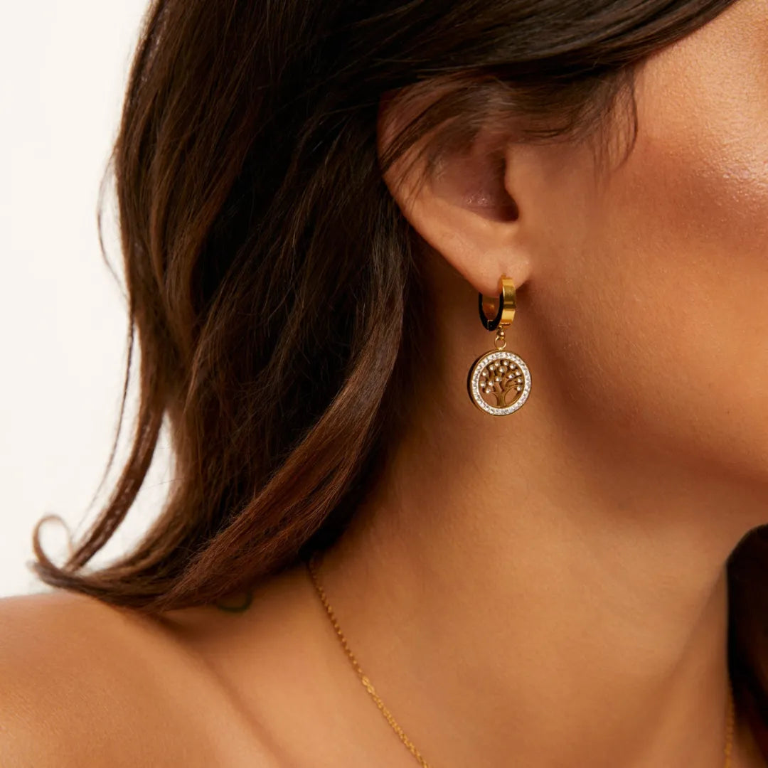 Aretes Árbol de la Vida Bañados en Oro 18k