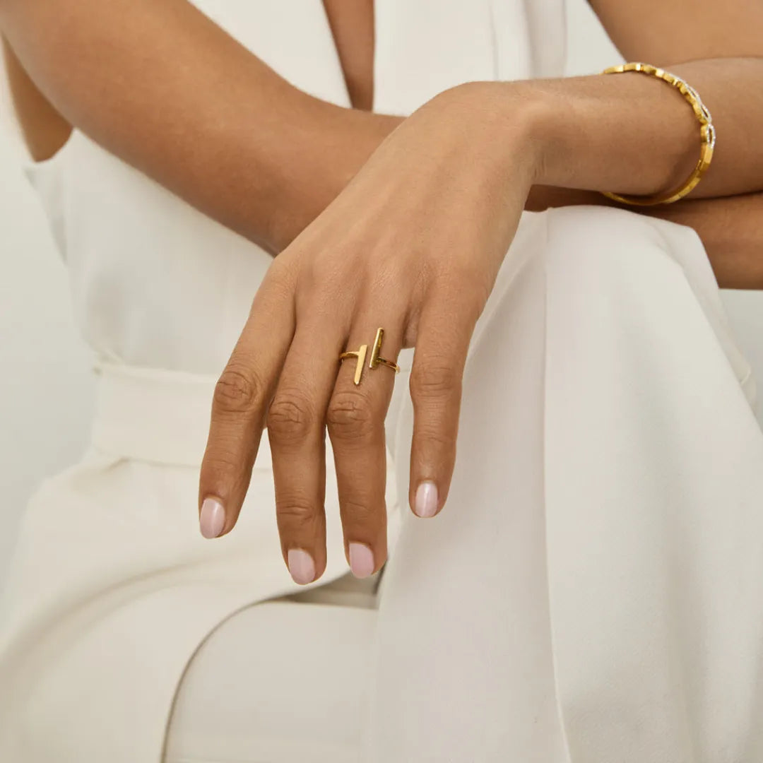 Anillo Perla Ajustable Bañado en Oro 18k