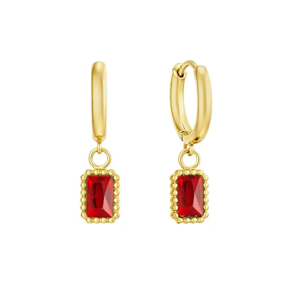 Aretes Rubí Bañados en Oro 18k