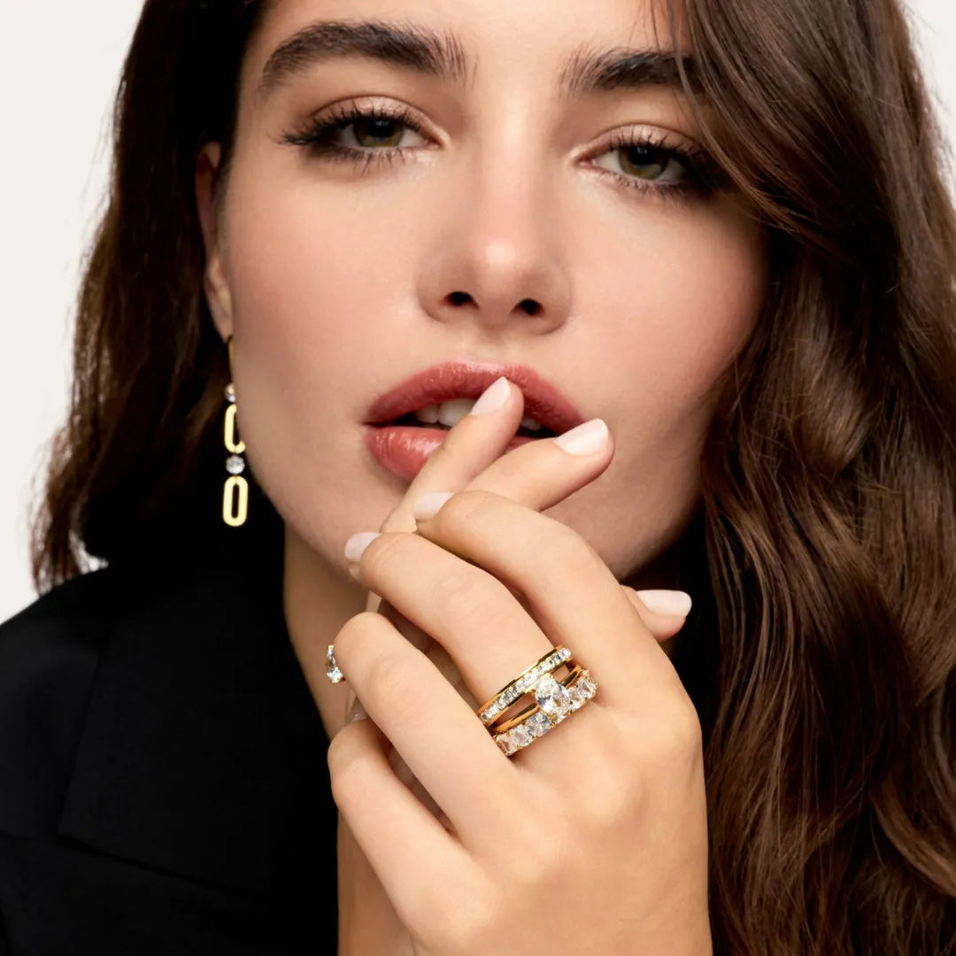 Anillo Celeste Bañado en Oro 18k
